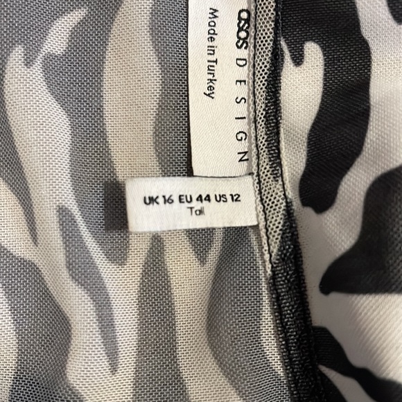 ASOS Design Zebra Print Mesh Cropped Shirt with Tie Closure Black White-12 Tall - Picture 10 of 13